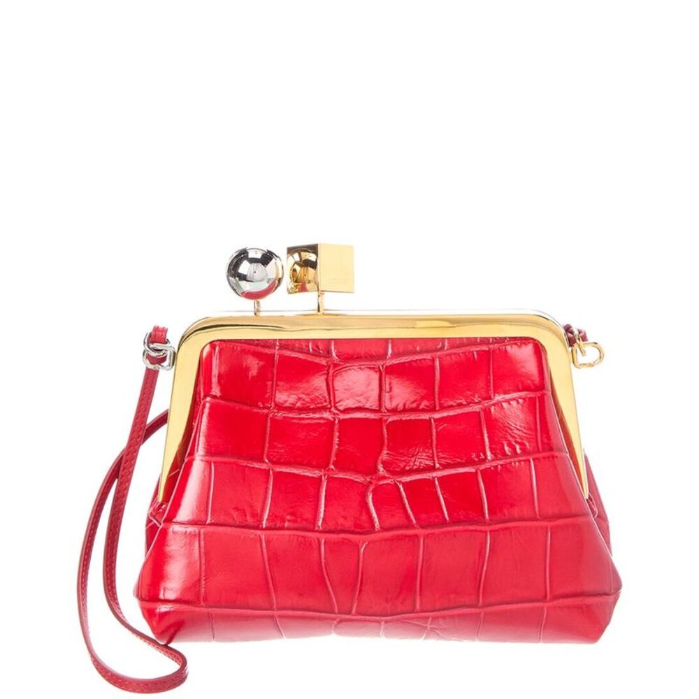 Jacquemus Croc-Embossed Leather Crossbody, Red